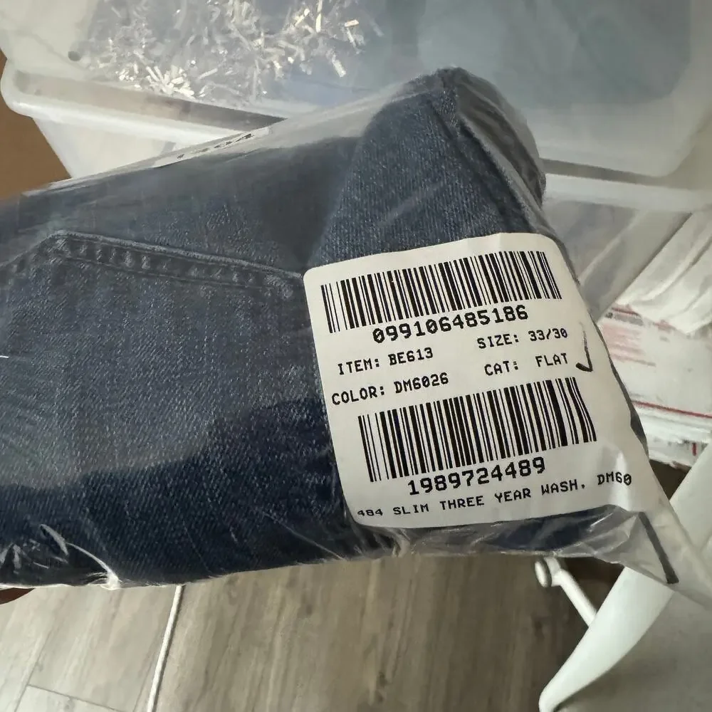 J.Crew 484 Slim-fit Jean Mens 33x30 Blue Three-Year-Wash Denim Straight Zip Fly